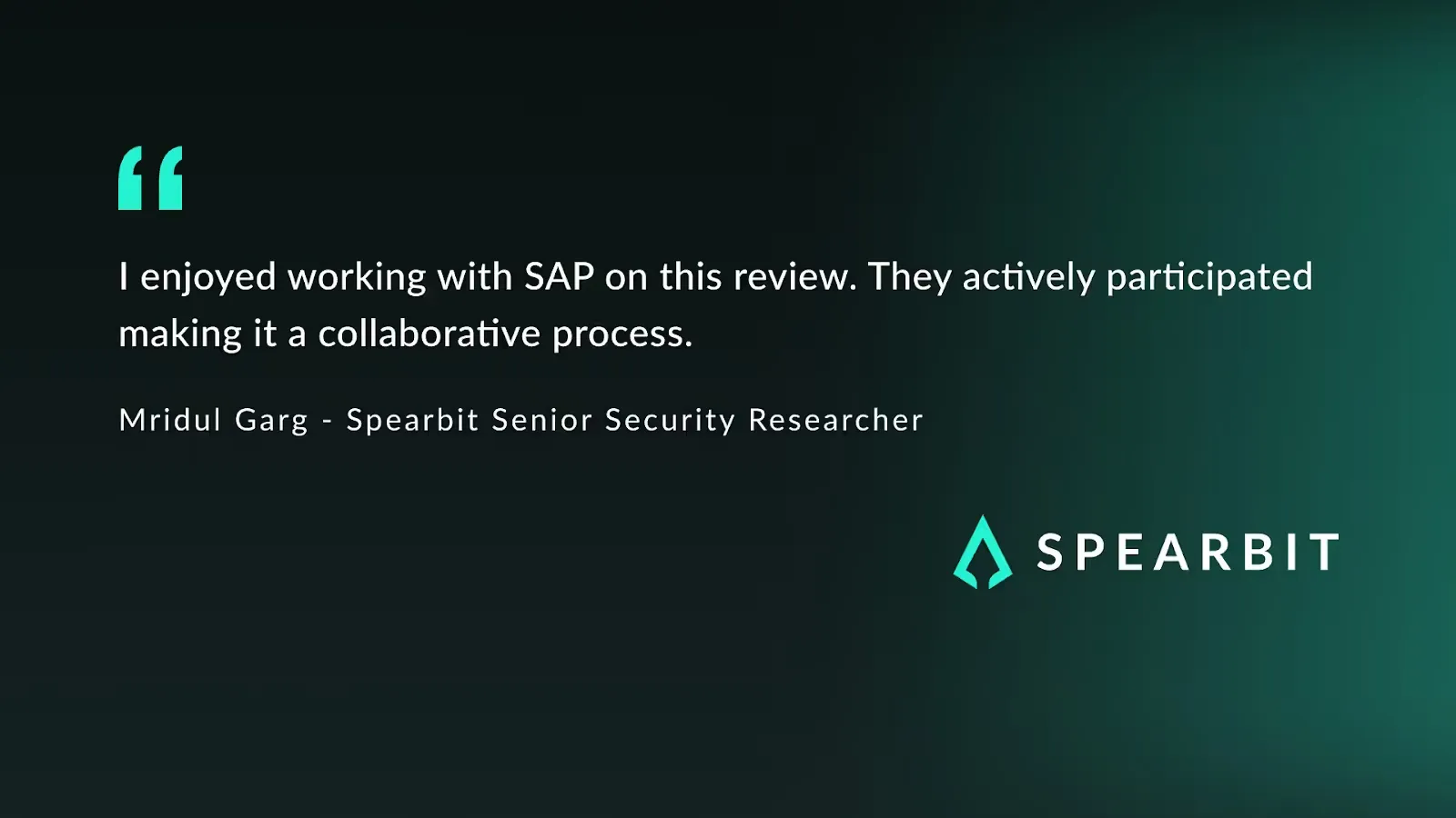 Quote from Spearbit researcher Mridul Garg praising SAP’s collaboration during the NFT Management platform security review.