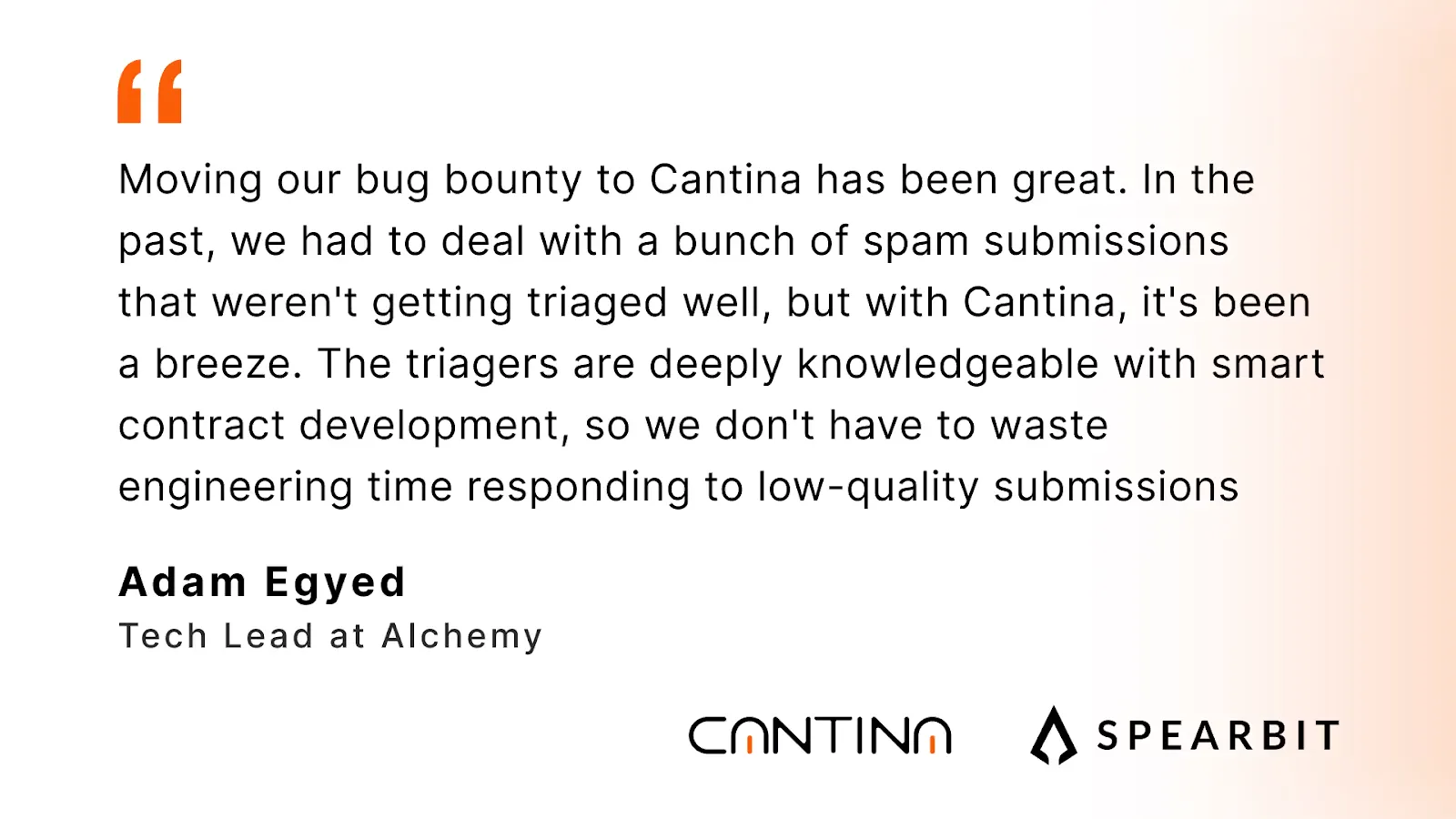 Alchemy’s Tech Lead Adam Egyed describes improved bug bounty results after migrating to Cantina for smarter vulnerability triage.
