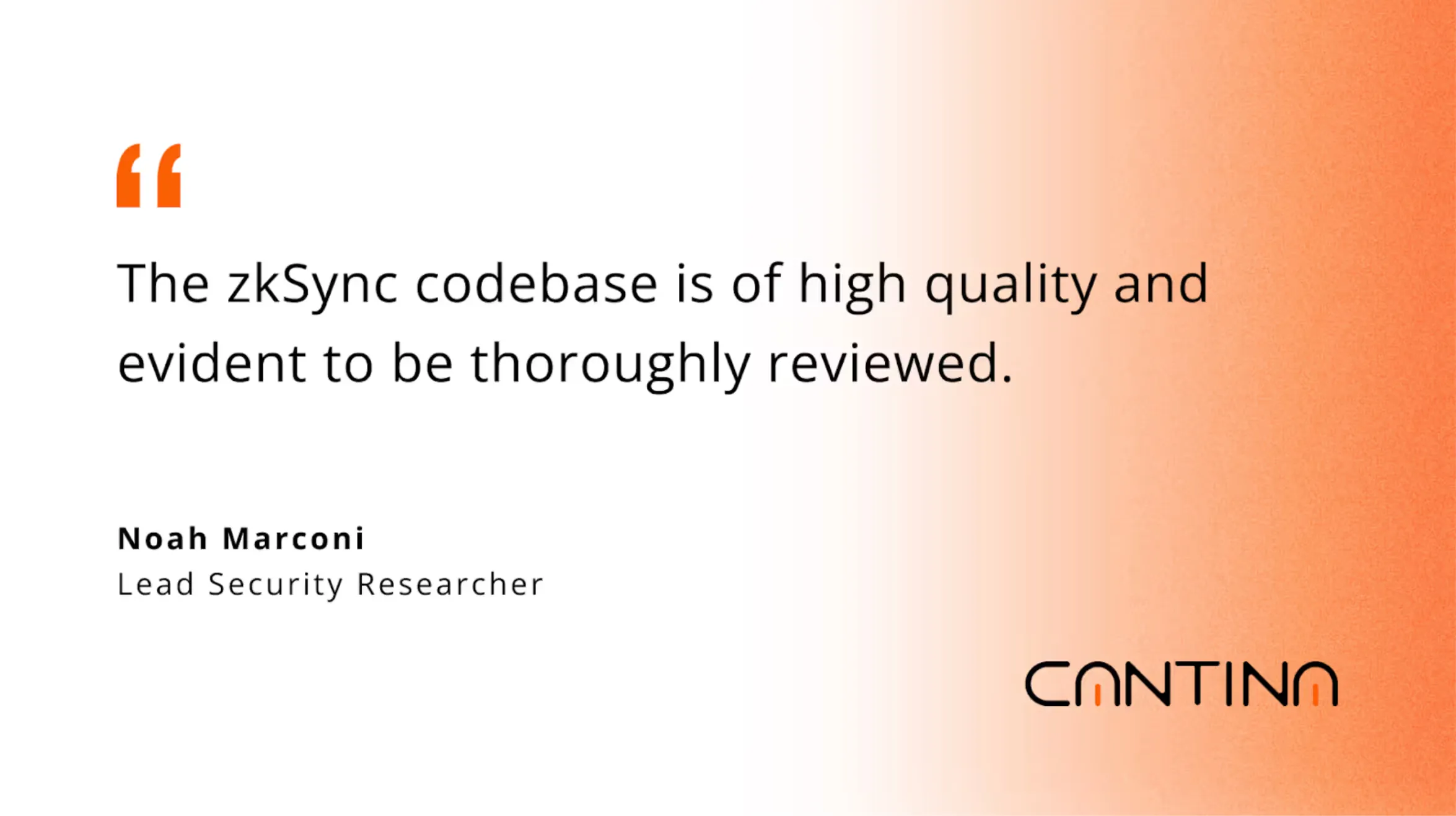 Lead Security Researcher testimonial praising zkSync’s high-quality codebase security standards.
