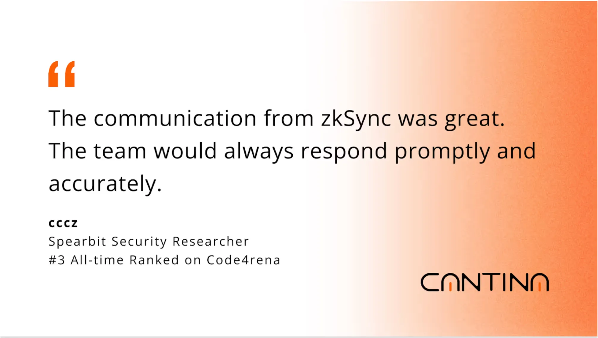 Security researcher feedback highlighting zkSync’s responsive communication during audit process.