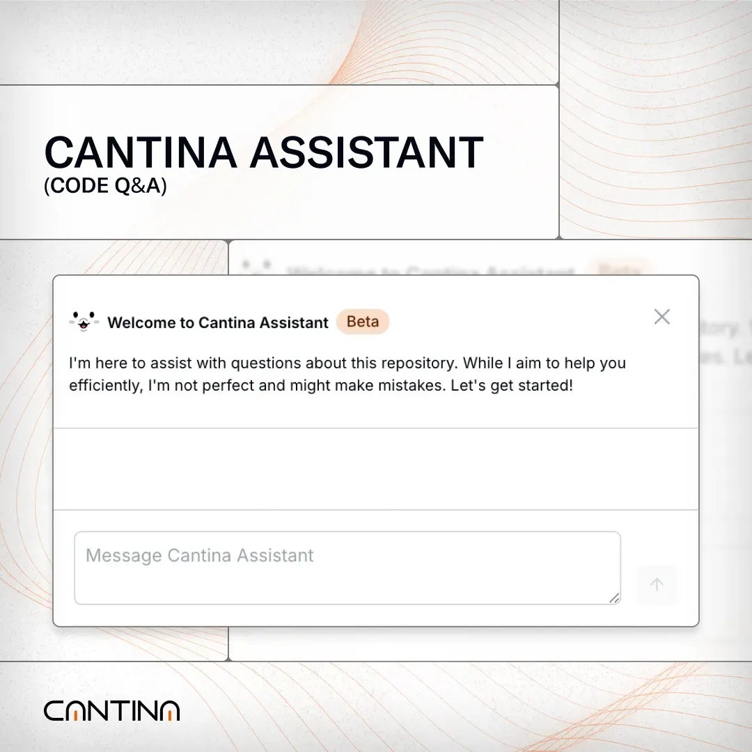 Cantina Assistant (Code Q&amp;A) interface offering interactive help with repository questions during security reviews.