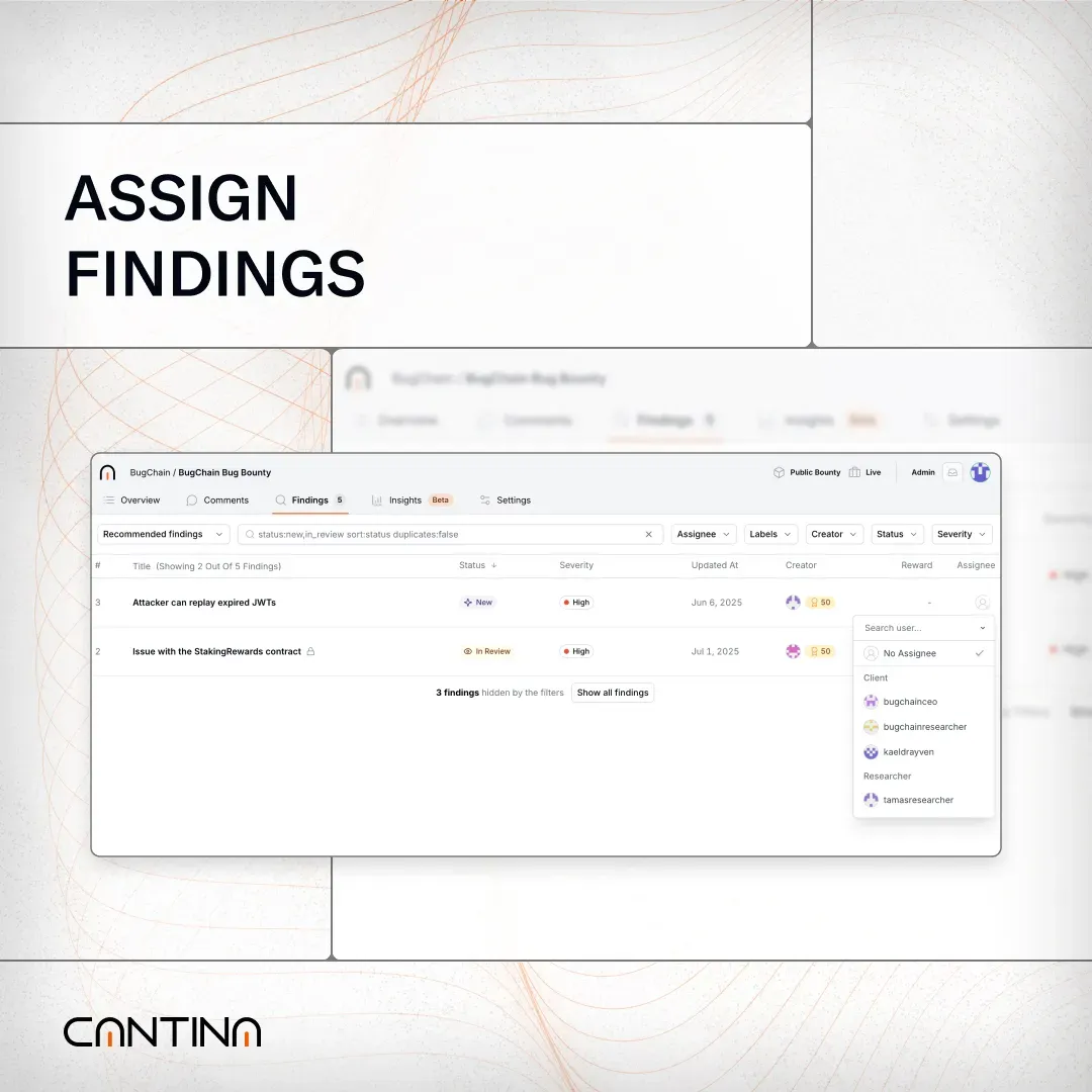 Assign findings with ease, on Cantina Code