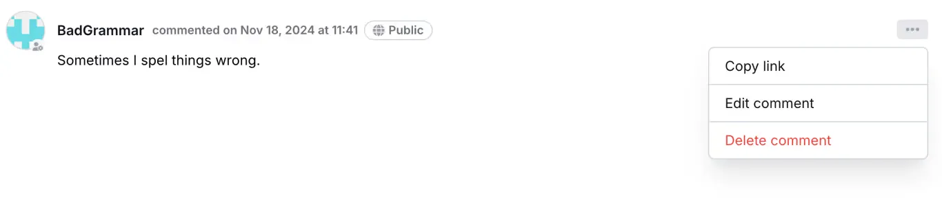 Comment edit options interface with public visibility indicator.