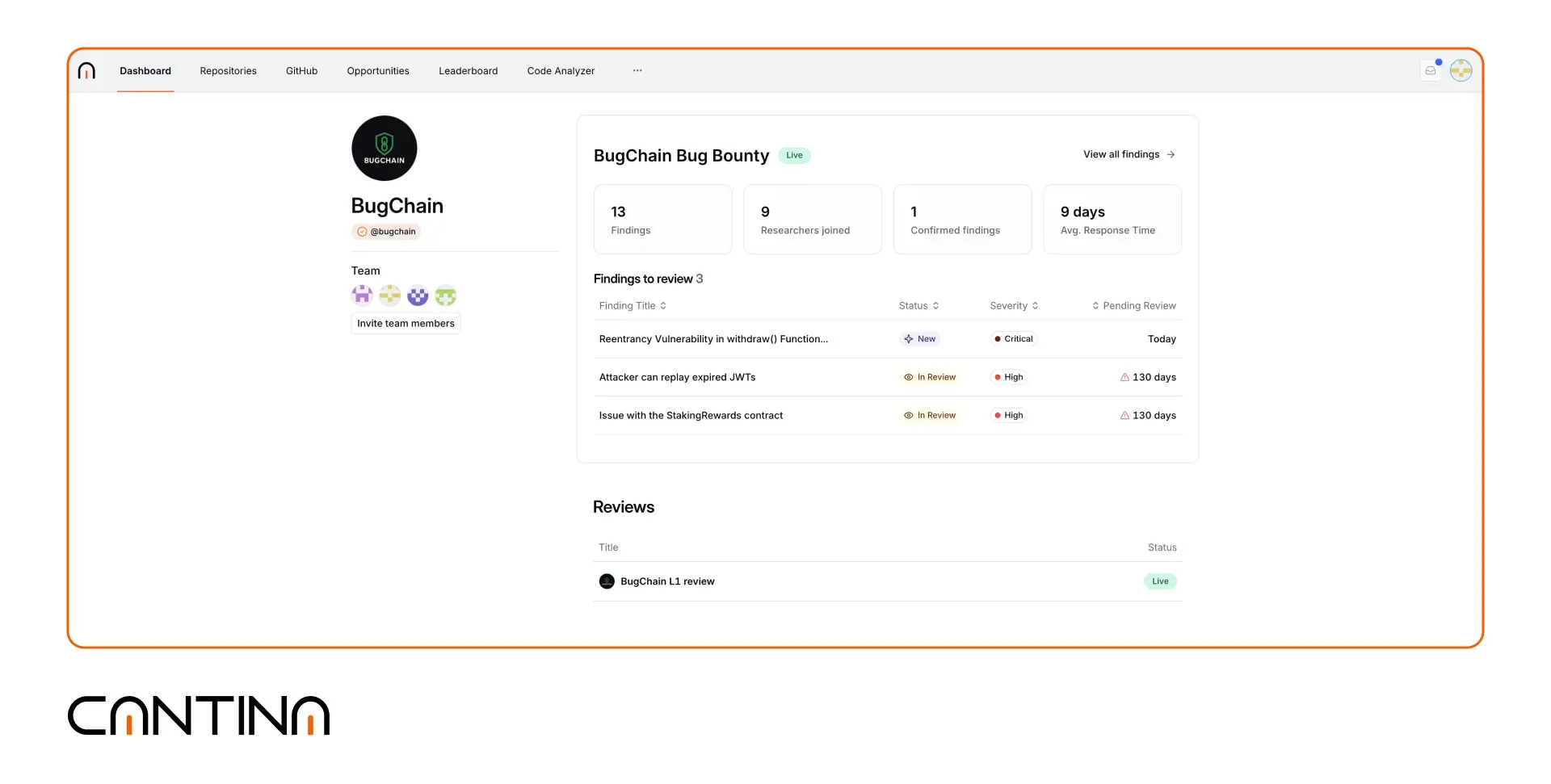 Cantina Code | New Client Dashboard