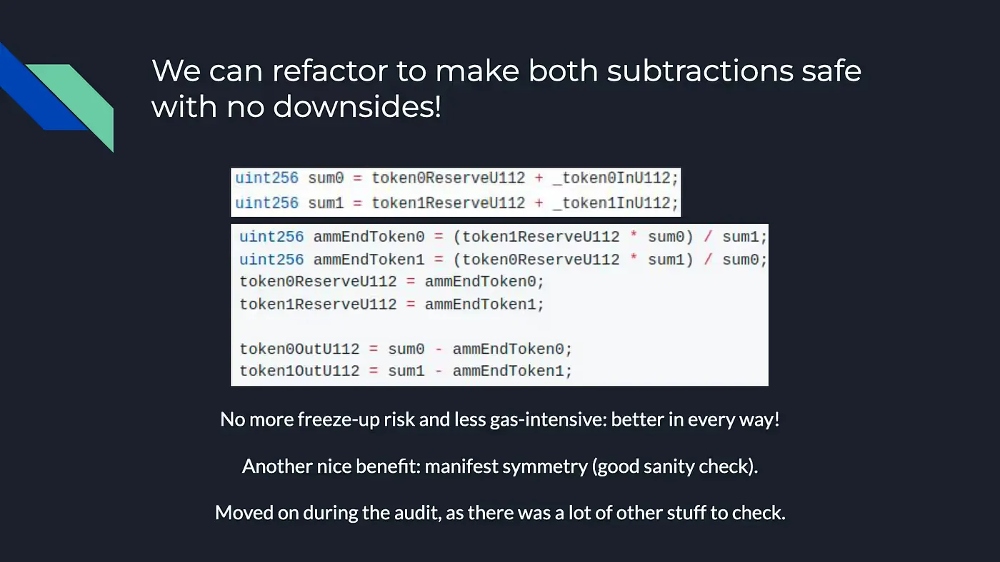 Refactored invariant formula avoiding underflow in TWAMM calculations.