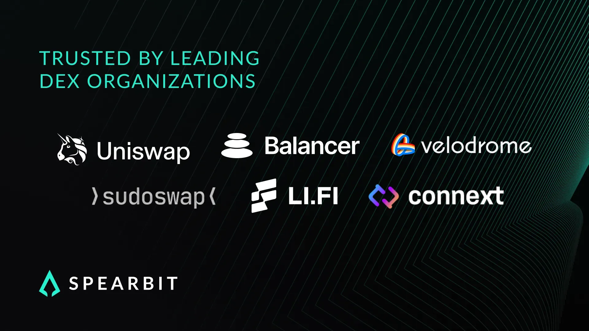 Leading DEX organizations audited by Spearbit, including Uniswap, Balancer, Velodrome, Sudoswap, LI.FI, and Everclear.