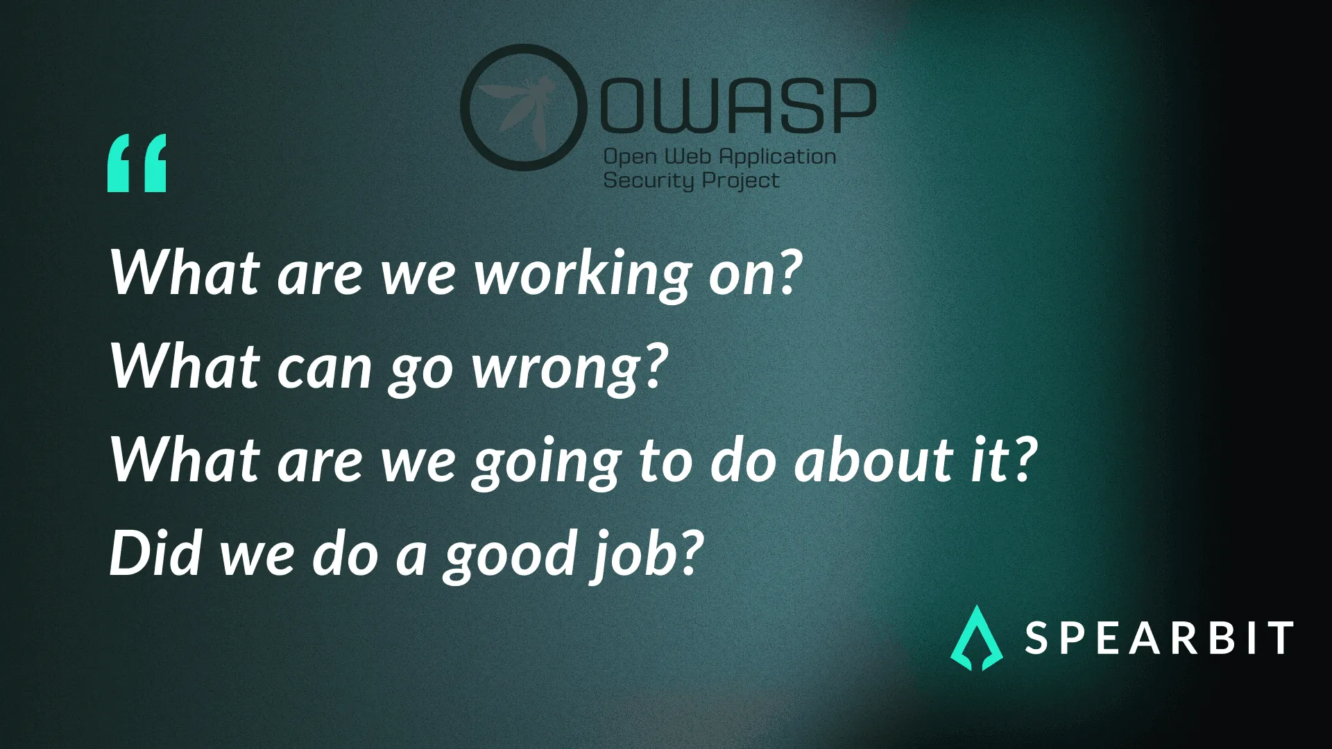 OWASP Spearbit slide with four reflective questions on web security