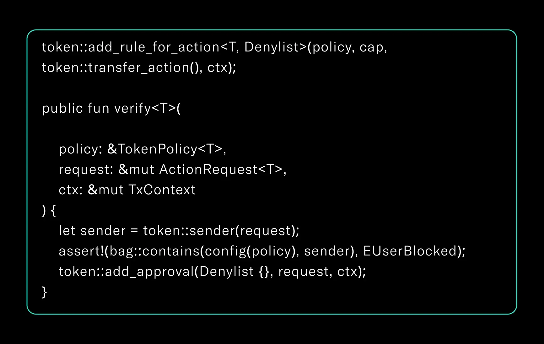 Example of a programmable transfer rule attached to a TokenPolicy in Sui.